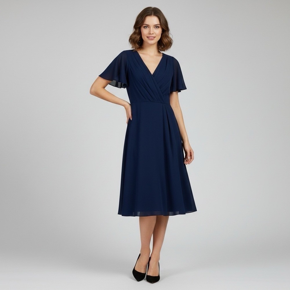 Lauren Ralph Lauren V Neck Georgette Flutter Sleeve A Line Dress 4